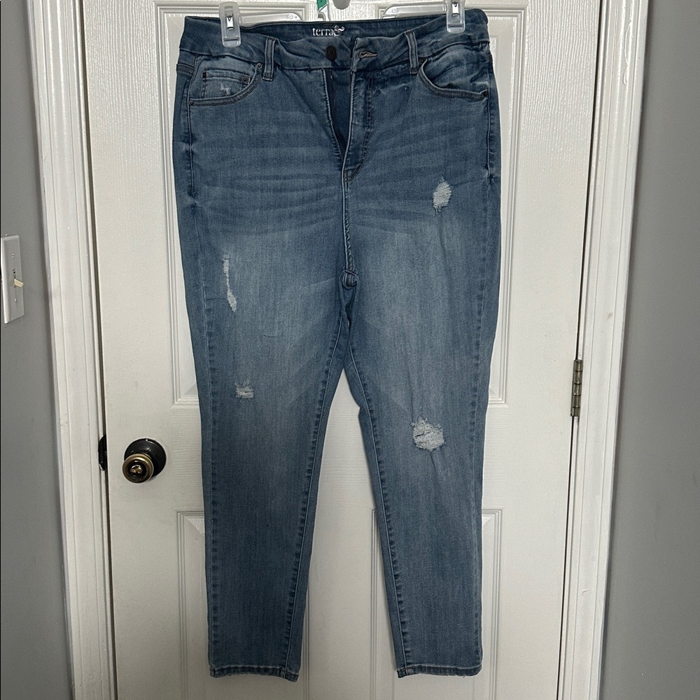 Plus Size Dark Light Distressed Skinny Jeans